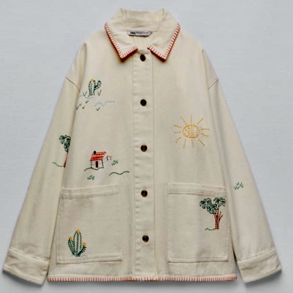 NWT RARE Zara Ecru Embroidered Overshirt/Jacket